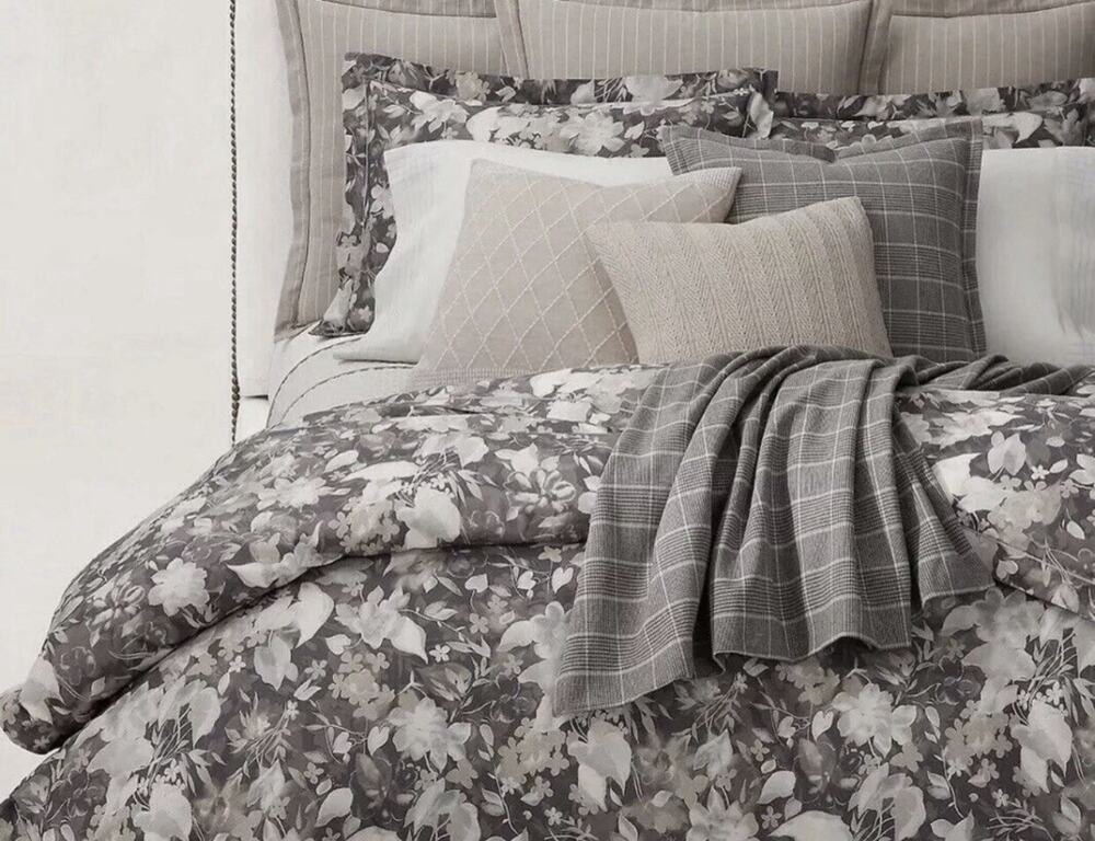 Ralph Lauren Avery Duvet Cover Full /Queen Gray Chrysanthemum Floral 92"X96"NEW